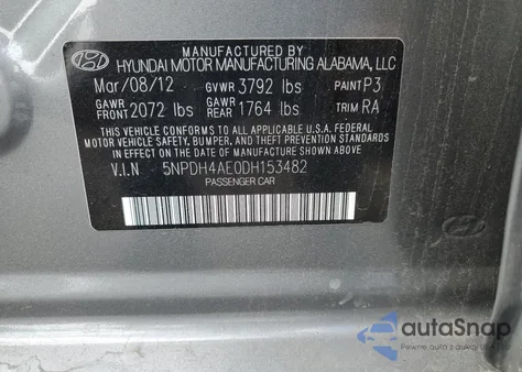 2013 Hyundai Elantra Gls z USA, uszkodzony, nr VIN 5NPDH4AE0DH153482